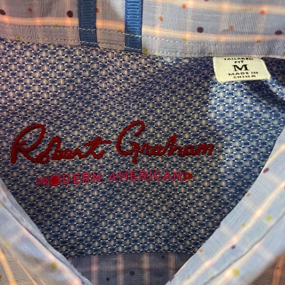 Robert Graham Modern Americana Tailored Button Up Shirt Plaid Blue Cotton Mens M - Picture 3 of 5